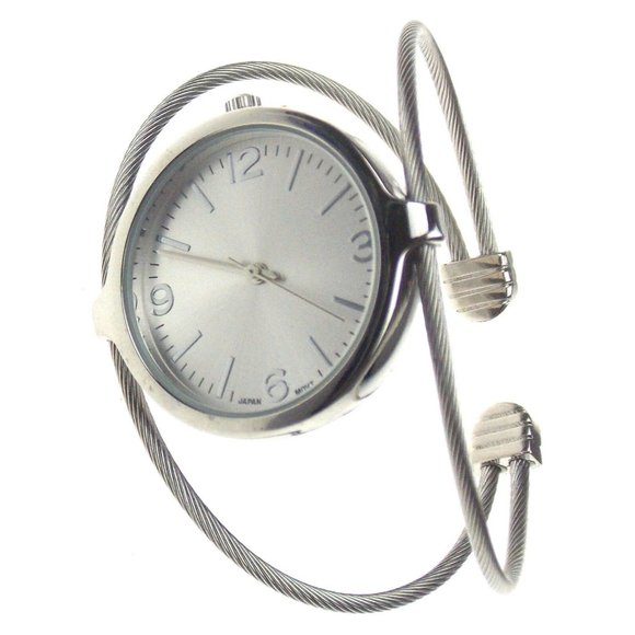 Ortz Cuff Watch Silver Flexible Fit Analog Cable Bracelet Round Slides On Gift - Picture 1 of 5